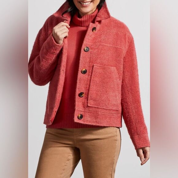 Tribal Coral/pink Jacket with Collared Neckline and Boxy Cut - Picture 1 of 8